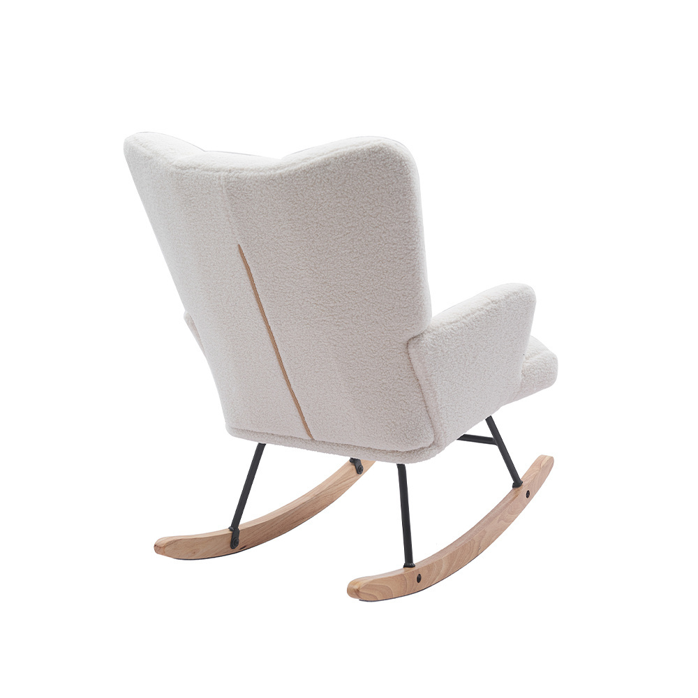 China Supplier White Velvet Wood Leg Sala De Estar Rocking Chair For Adults Modern