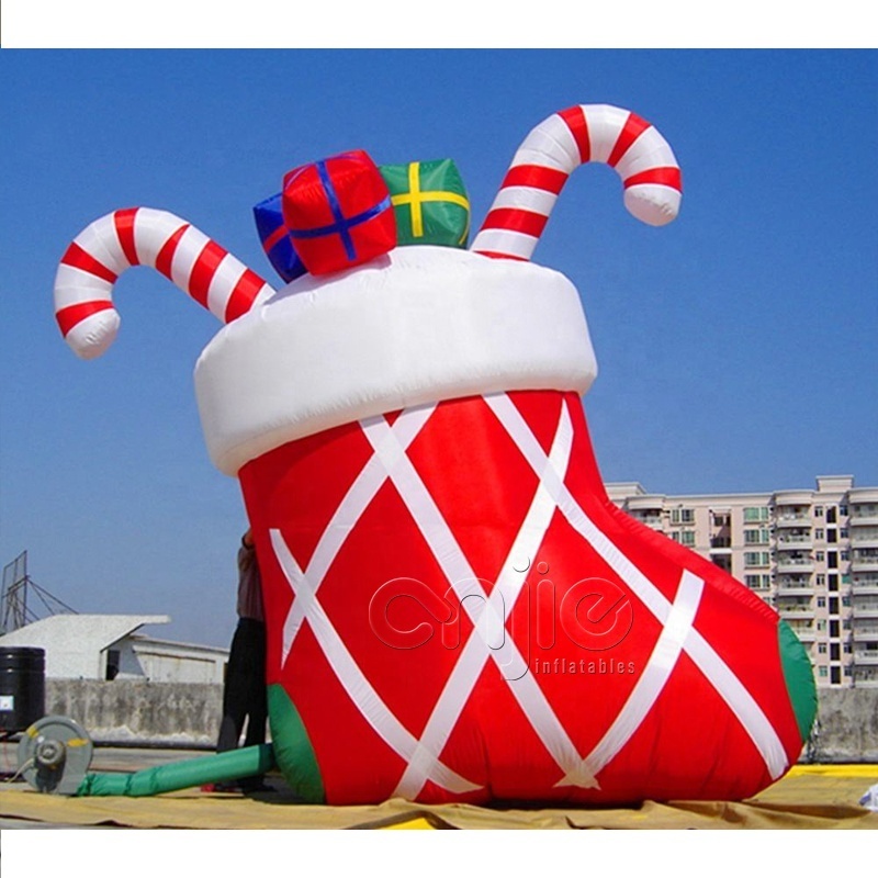 Hot Sale Candy Cane Christmas Boot Air Balloon Giant Red  Inflatable Christmas Sock