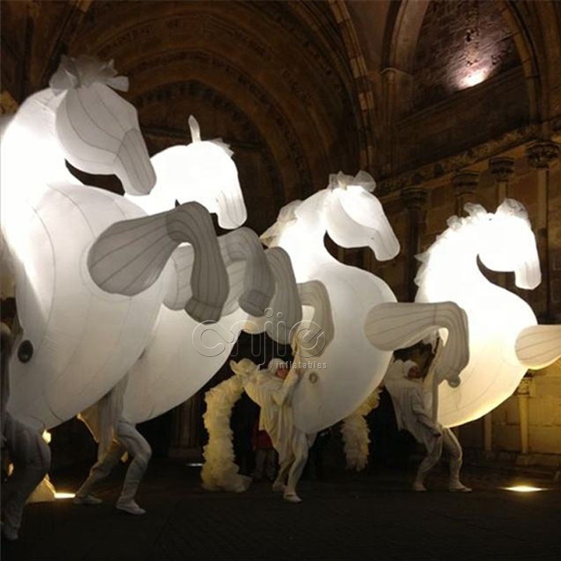 Giant outdoor parade walking inflatable horse suits life size inflatable horse costume inflatable unicorn led parade