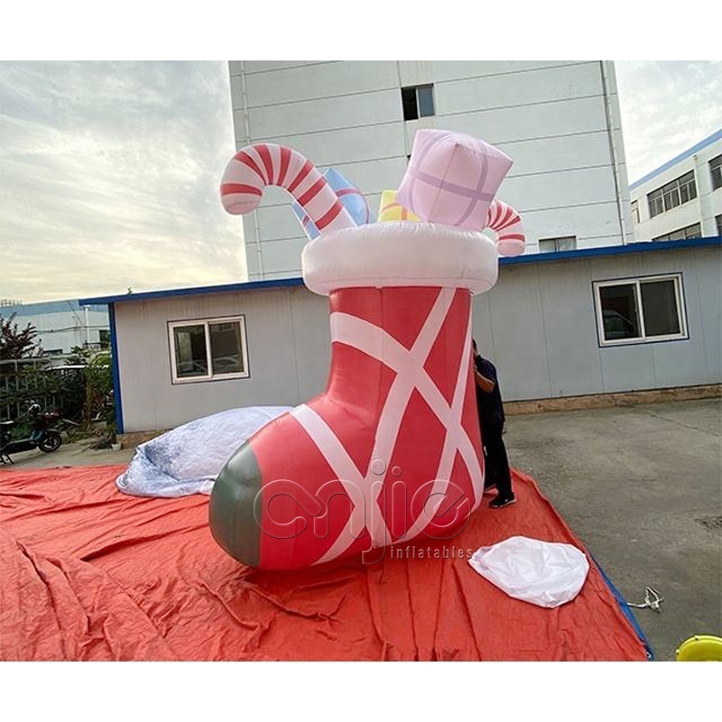 Hot Sale Candy Cane Christmas Boot Air Balloon Giant Red  Inflatable Christmas Sock