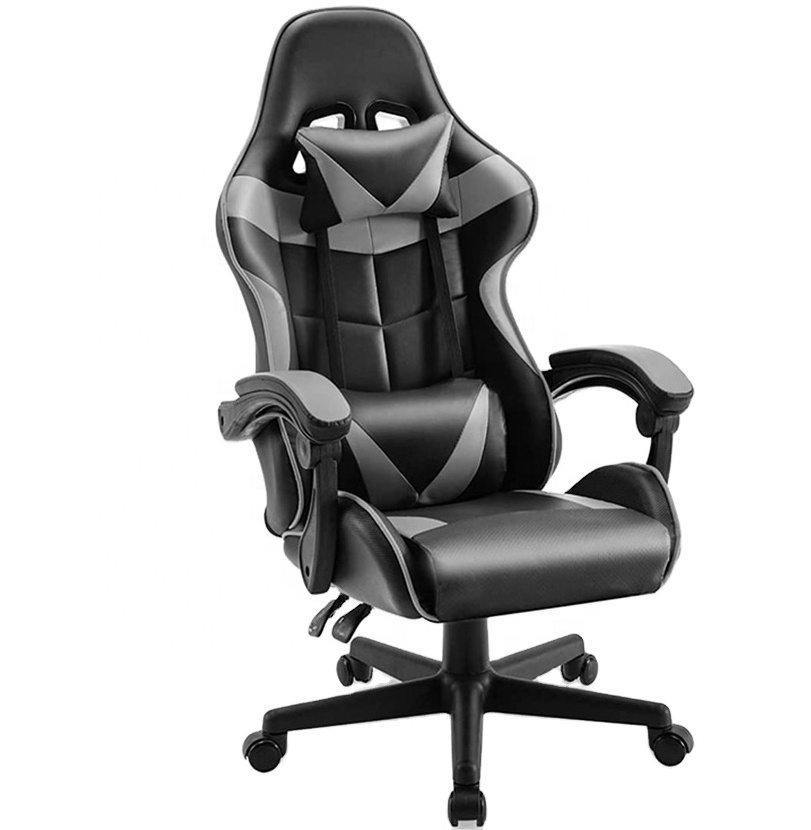 Swivel Gaming Chair for PC Gamers Esports Racing Style with Headrest Made Leather Stainless Steel Features Revolving Swivel