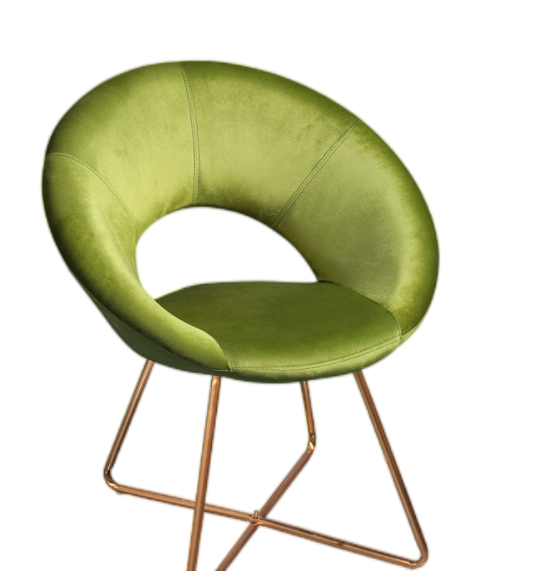 Round hollow velvet lounge chair living room chair with Gold iron legs