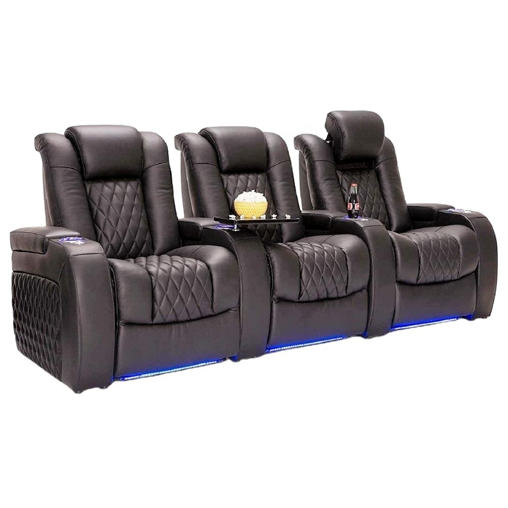 Geeksofa Top Leather Power Electric Home Theater Cinema Recliner Sofa Seating With Cup Holder