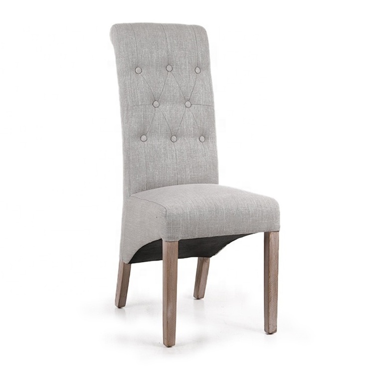 5KS29658-F26 Anji Factory Beige Polyester Fabric Home Furniture Antique Wooden Leg Dining Chairs