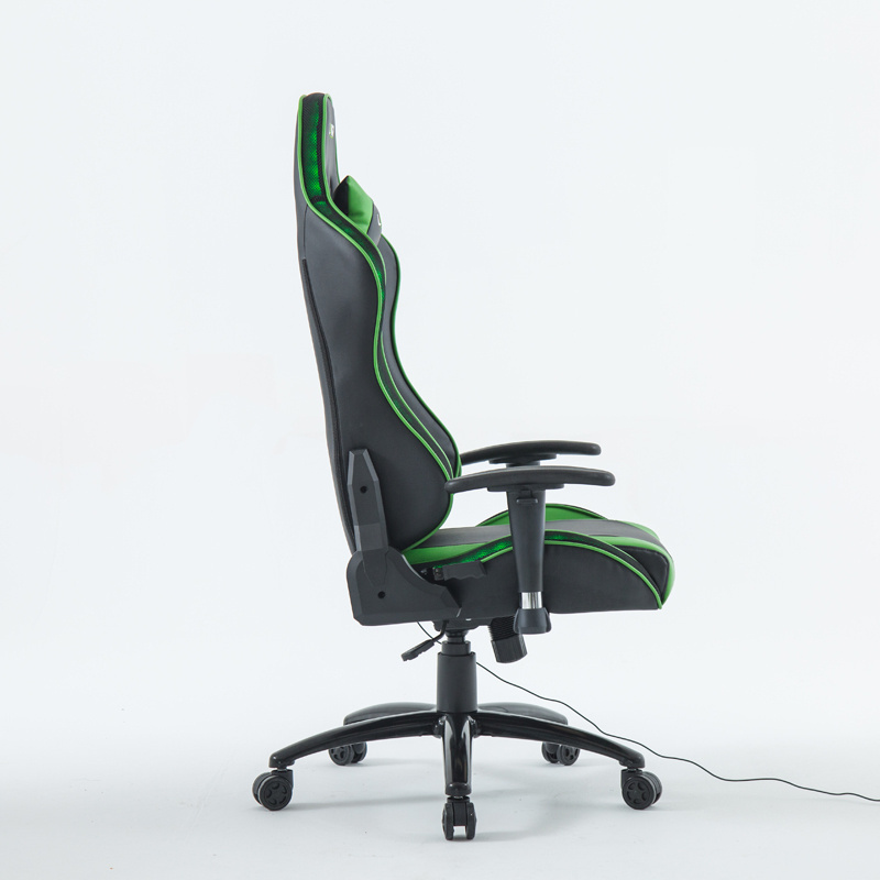 Leather Computer Gamer Chair  Ergonomic Racing Black And Green Led Rgb Gaming Chair With Lights