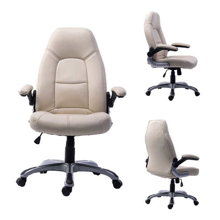 Swivel White Gaming Computer Chair Leather Office Manager Chairs Swivel Chair Office With Arms Wheels