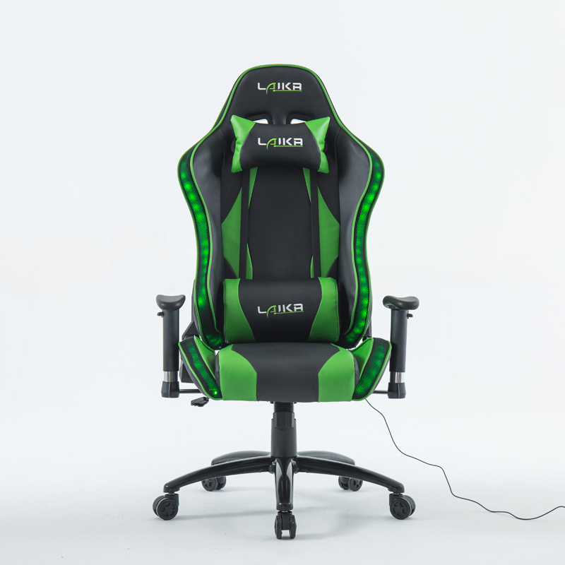 Leather Computer Gamer Chair  Ergonomic Racing Black And Green Led Rgb Gaming Chair With Lights