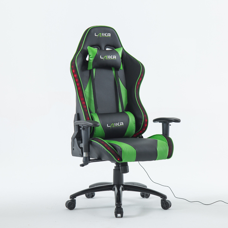 Leather Computer Gamer Chair  Ergonomic Racing Black And Green Led Rgb Gaming Chair With Lights