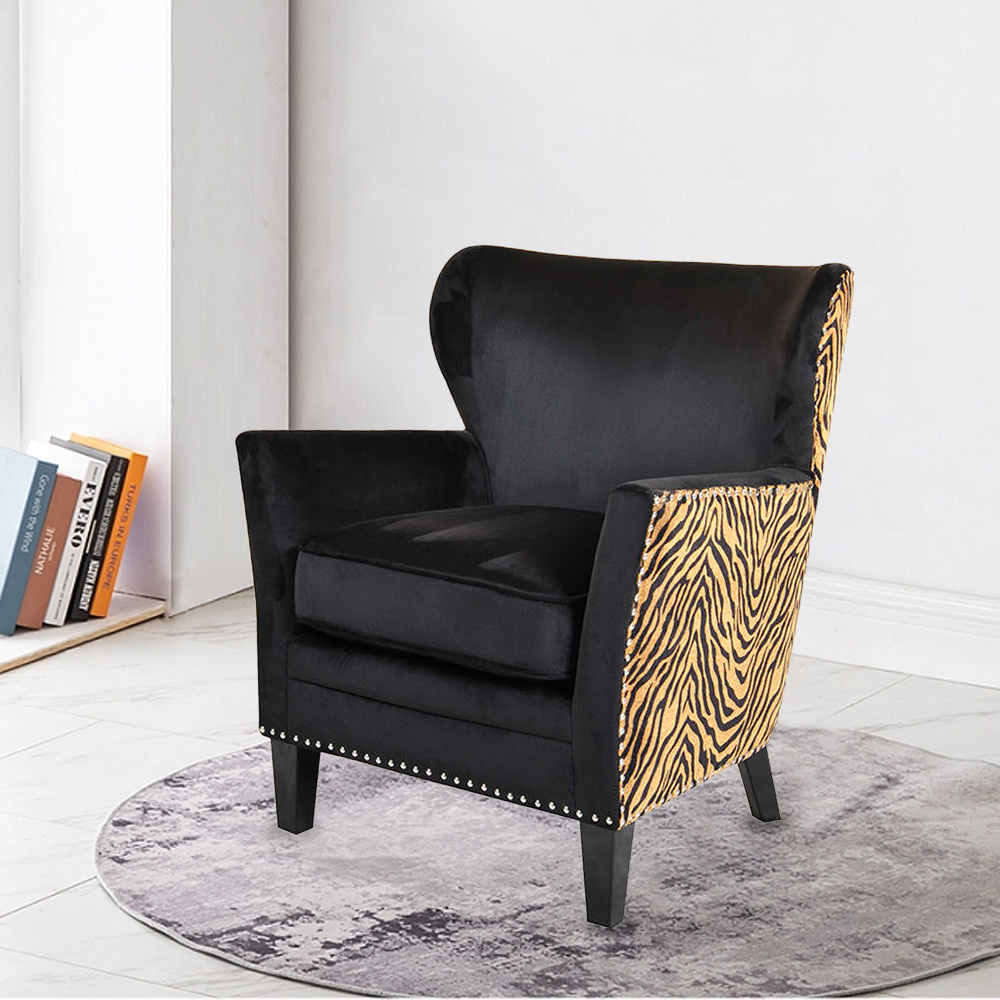 Armchair Lounge Living Room Furniture Accent Chair Black Velvet Fabric Accent Club Chair