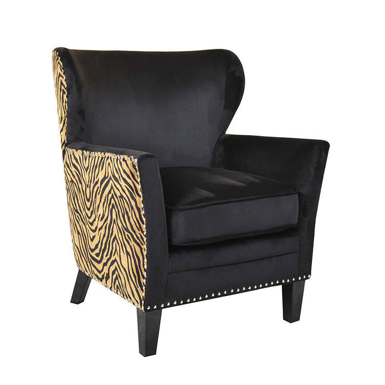 Armchair Lounge Living Room Furniture Accent Chair Black Velvet Fabric Accent Club Chair