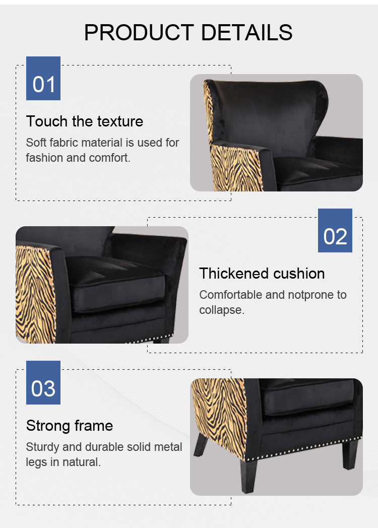 Armchair Lounge Living Room Furniture Accent Chair Black Velvet Fabric Accent Club Chair