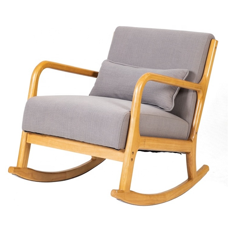 Solid Wood rocking chair with ottoman outdoor recliner linen nordic natural lounge