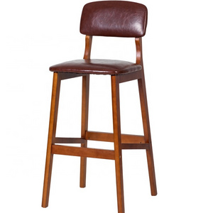 Luxury solid Wood dining Chair vintage Bar Stool For Home Decoration PU counter