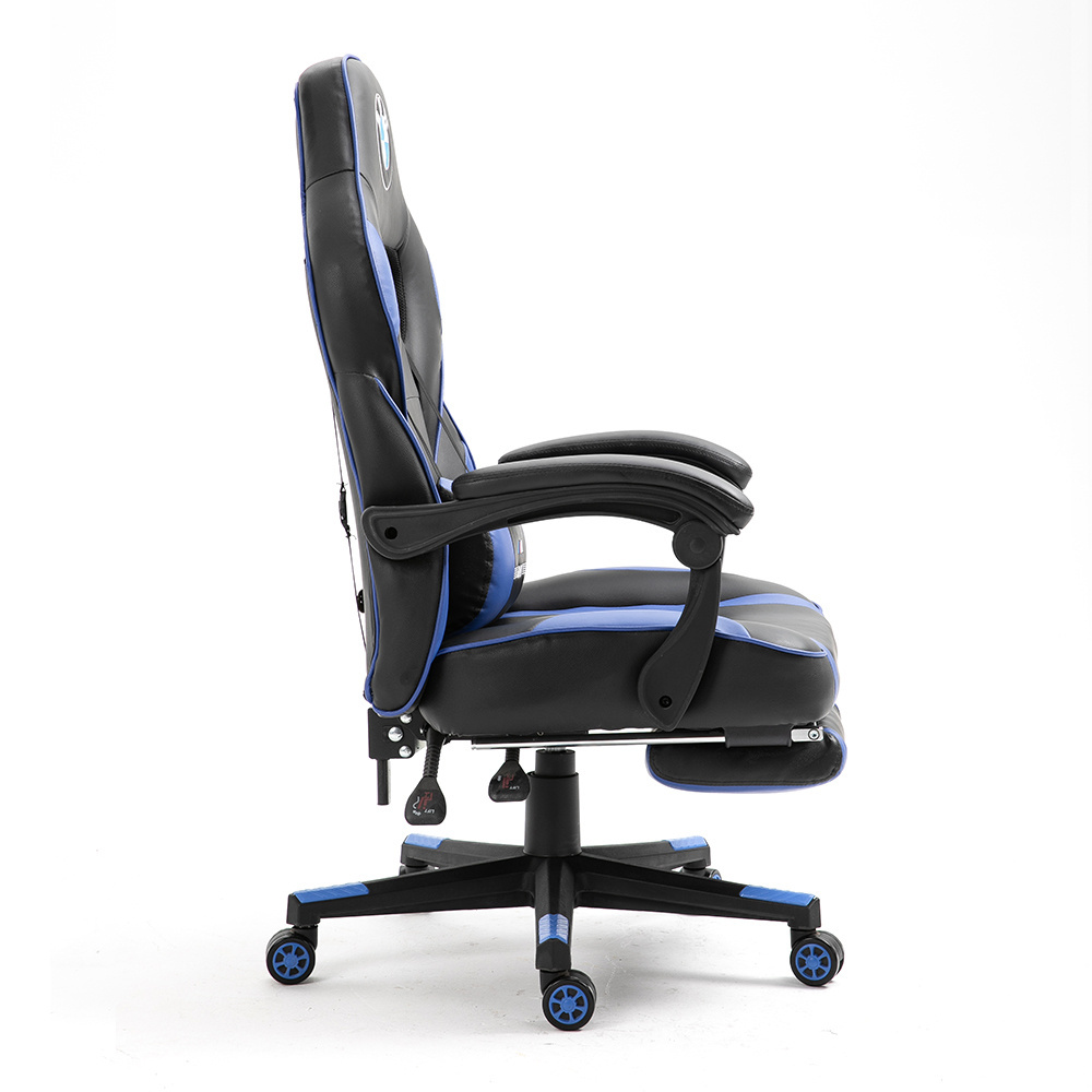 High back ergonomic PU Leather revolving reclining black gaimg chair gamer office chair with footrest