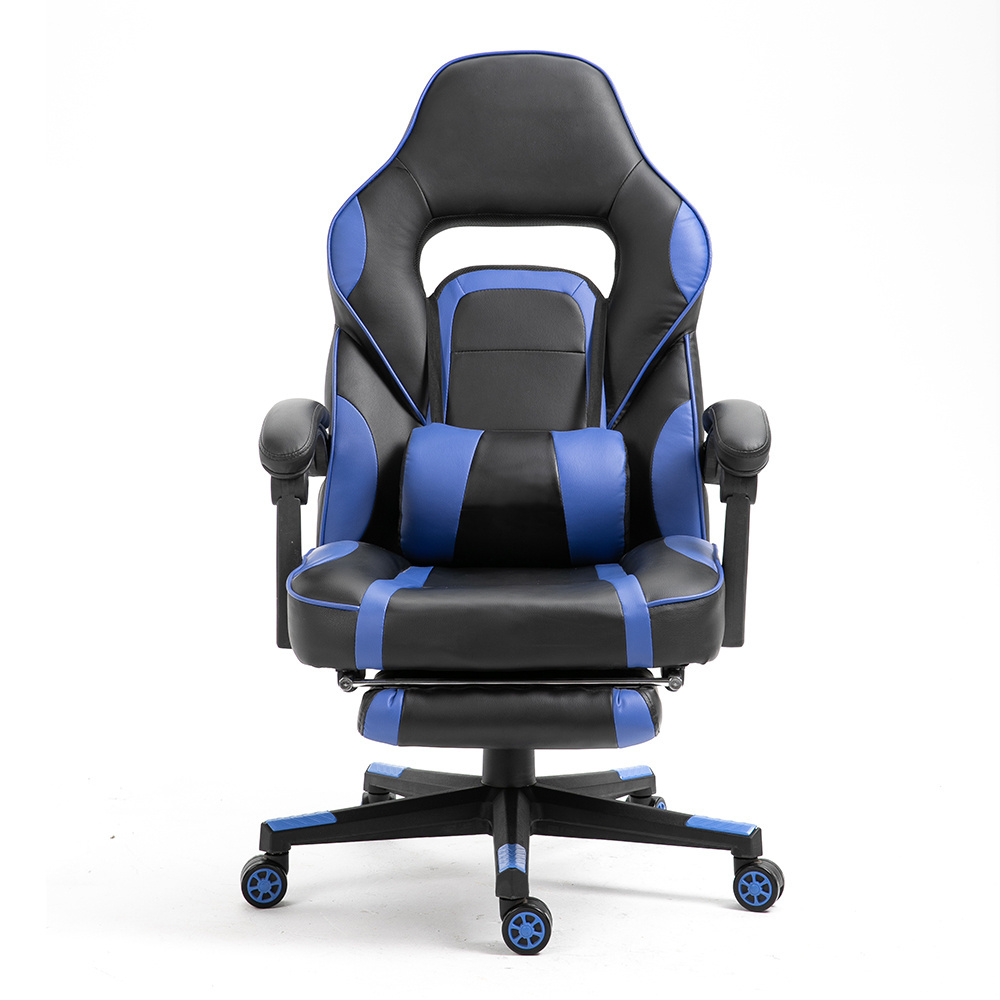 High back ergonomic PU Leather revolving reclining black gaimg chair gamer office chair with footrest