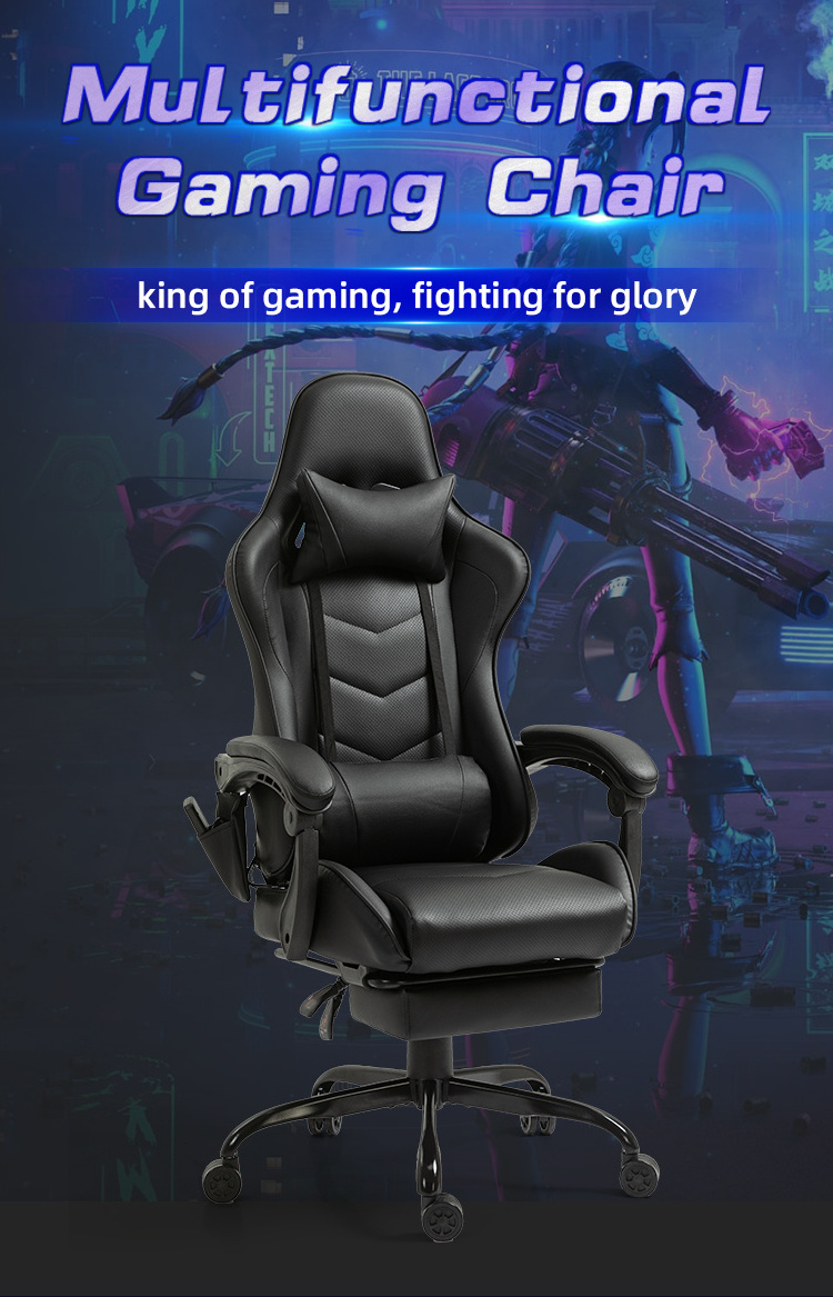 Custom Logo Cadeira Gamer PU Leather Black Ergonomic Reclining Computer Game Seat Massage Gaming Chair