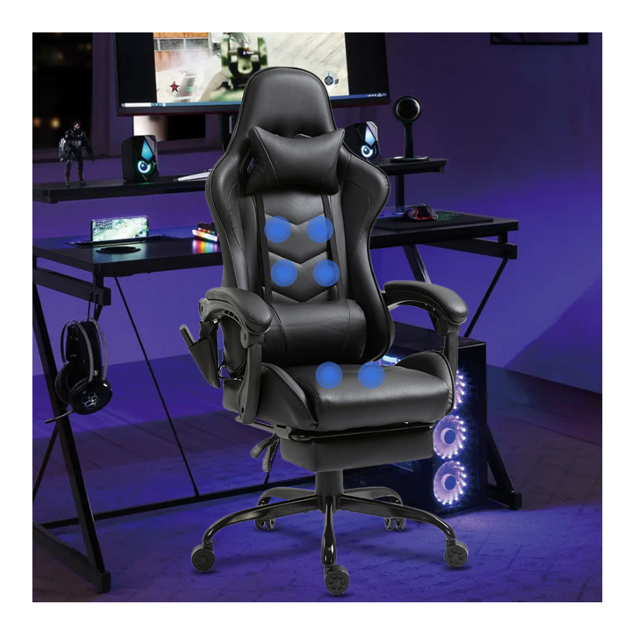 Custom Logo Cadeira Gamer PU Leather Black Ergonomic Reclining Computer Game Seat Massage Gaming Chair