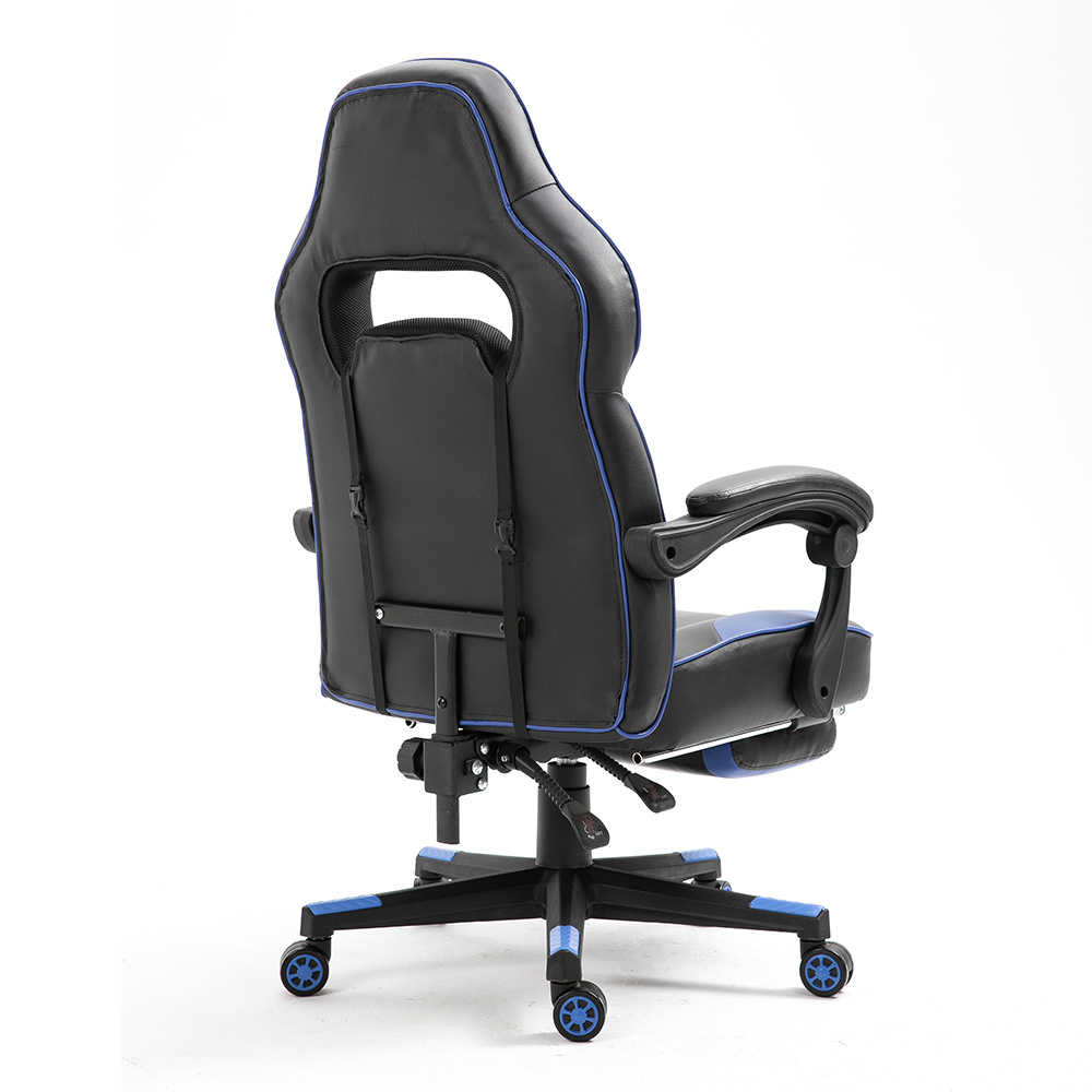 High back ergonomic PU Leather revolving reclining black gaimg chair gamer office chair with footrest