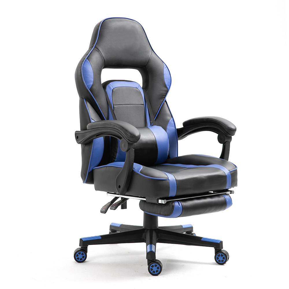 High back ergonomic PU Leather revolving reclining black gaimg chair gamer office chair with footrest