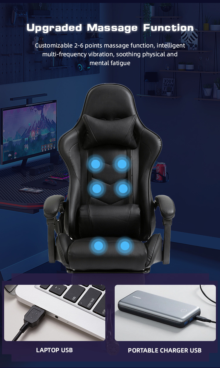 Custom Logo Cadeira Gamer PU Leather Black Ergonomic Reclining Computer Game Seat Massage Gaming Chair