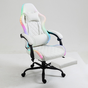 Professional Sillas Gamer Ergonomic Swivel White Leather Massage Reclining E-sport Gaming Chair With Footrest Rgb Led Light