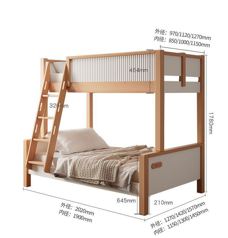 Factory Direct Wooden Furniture Double Bed Solid Wood Bunk Bed with Stairs Ladders for Adult Children