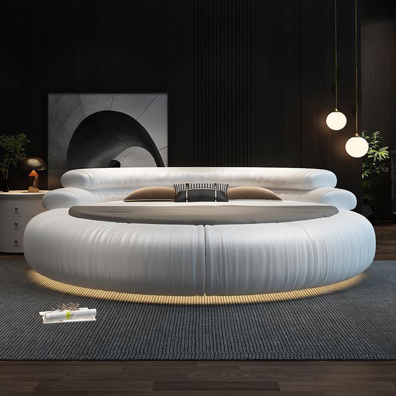 Nordic Luxury King Size Platform Bed Modern Hotel Bedroom Furniture Collection Leather Upholstered Round Bed