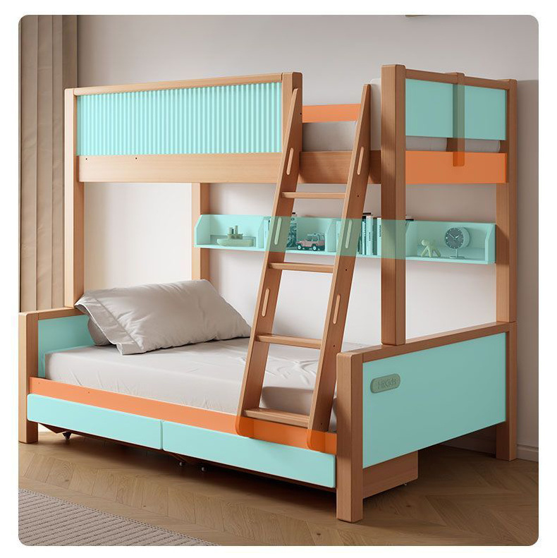 Factory Direct Wooden Furniture Double Bed Solid Wood Bunk Bed with Stairs Ladders for Adult Children