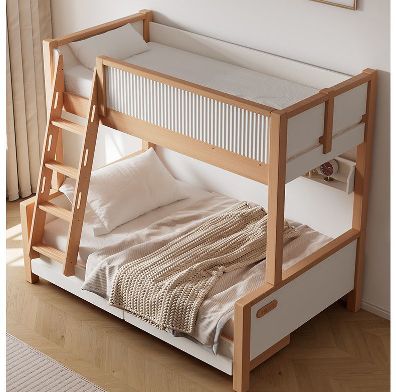 Factory Direct Wooden Furniture Double Bed Solid Wood Bunk Bed with Stairs Ladders for Adult Children