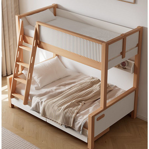 Factory Direct Wooden Furniture Double Bed Solid Wood Bunk Bed with Stairs Ladders for Adult Children