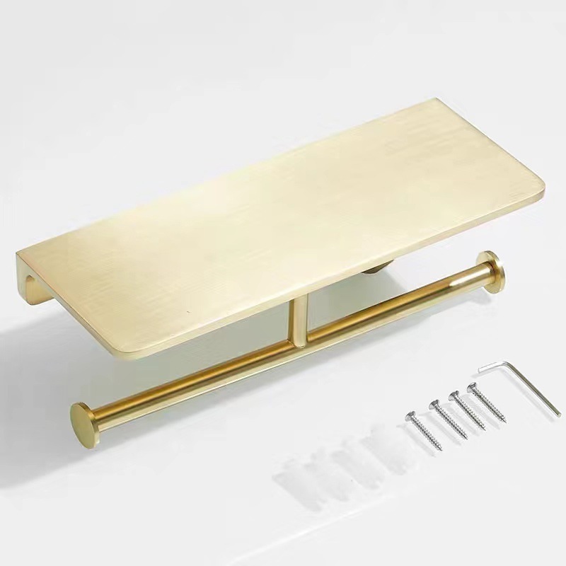 Durable Brass Toilet Paper Holder with Phone Shelf for Bathroom and Hotel Use gold toilet paper holder