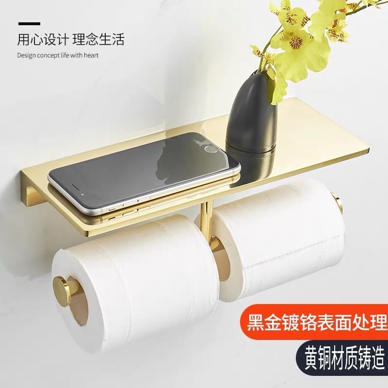 Durable Brass Toilet Paper Holder with Phone Shelf for Bathroom and Hotel Use gold toilet paper holder