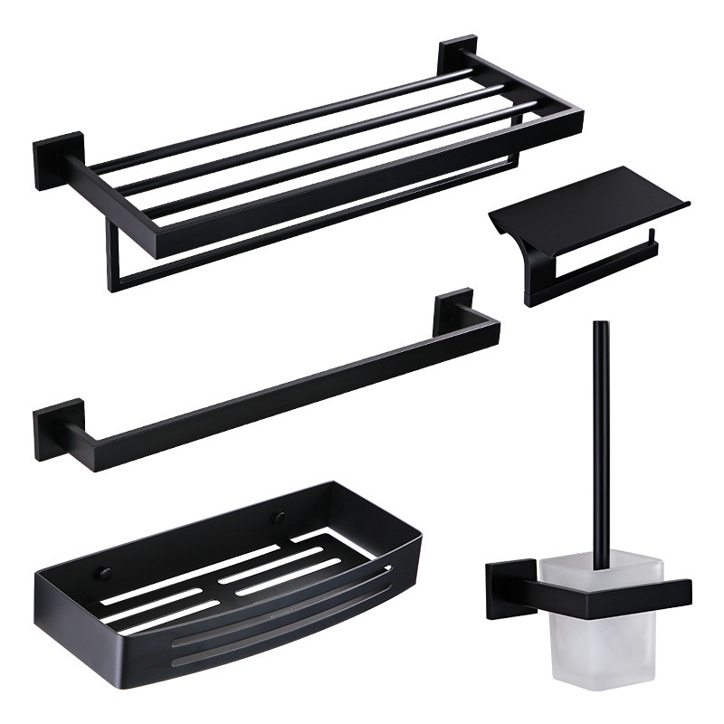 High quality SUS304 stainless steel Bathroom Accessories Set Matte Black Factory Modern Hotel Bathroom Hardware towel rack set