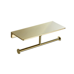 Durable Brass Toilet Paper Holder with Phone Shelf for Bathroom and Hotel Use gold toilet paper holder