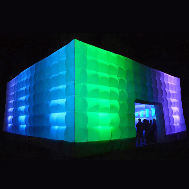 Customized lighted inflatable cube tent for rental