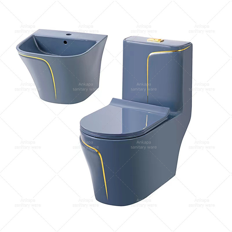 Wash Down Bathroom Toilet wall hung basin and matte grey colored toilet bowl ceramic wc toilet set