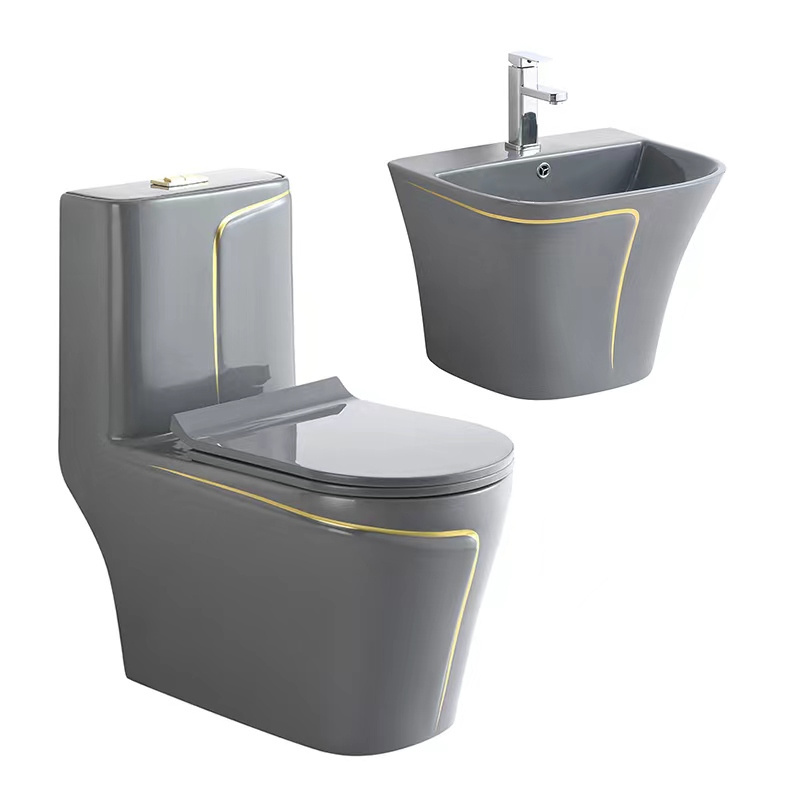 Wash Down Bathroom Toilet wall hung basin and matte grey colored toilet bowl ceramic wc toilet set