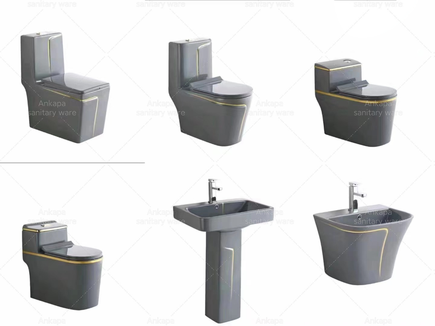 Wash Down Bathroom Toilet wall hung basin and matte grey colored toilet bowl ceramic wc toilet set