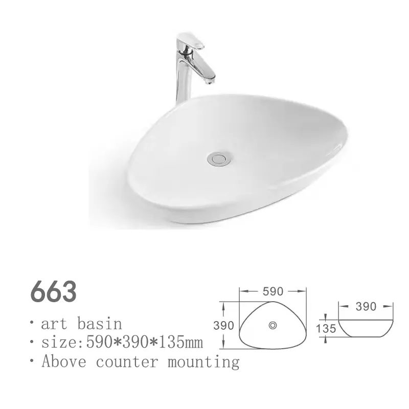 New designed bathroom sanitary ware, glossy triangular countertop washbasin, leaf shaped ceramic art sink