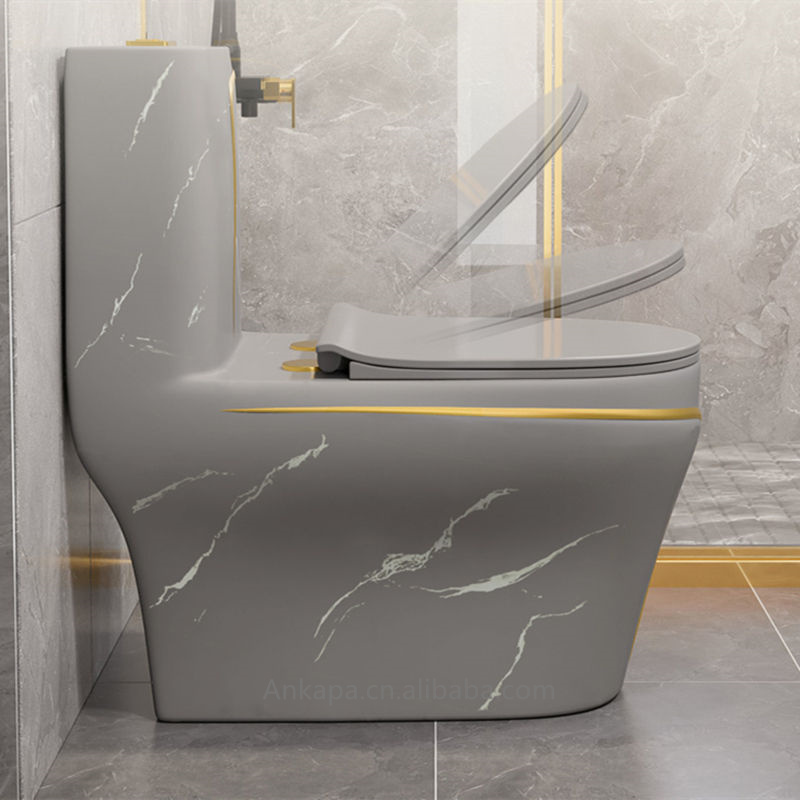 Luxury Marble One Piece Bathroom Ceramic Wc Water Closet Porcelain Gold Grey Colored Toilets Bowl