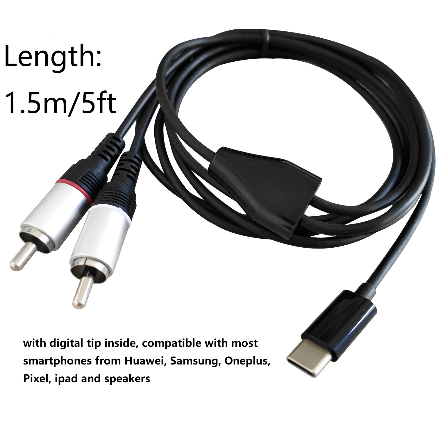 1.5m 5ft USB C to RCA Audio Cable Male Jack Plug Adapter Car Auxiliary Stereo Speaker Amp Cord for  ipad pro ipad mini galaxy s2