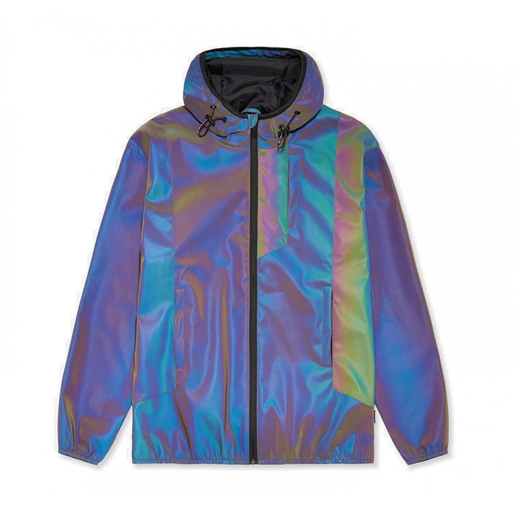 Zipper up Glowing in The Dark Men's Jacket OEM Reflective Fabric Waterproof Jacket Polyester Color changing Jacket