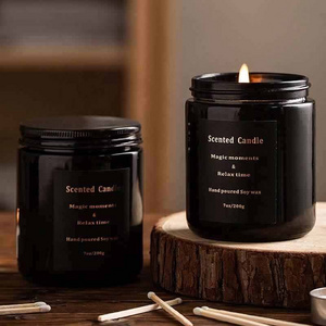 Black Color Scented Luxury Wax Candles In Glass Jar Aromatic candles Customized Scented Candle