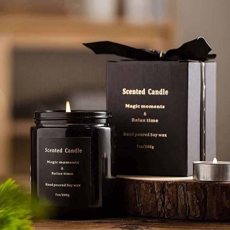 Black Color Scented Luxury Wax Candles In Glass Jar Aromatic candles Customized Scented Candle