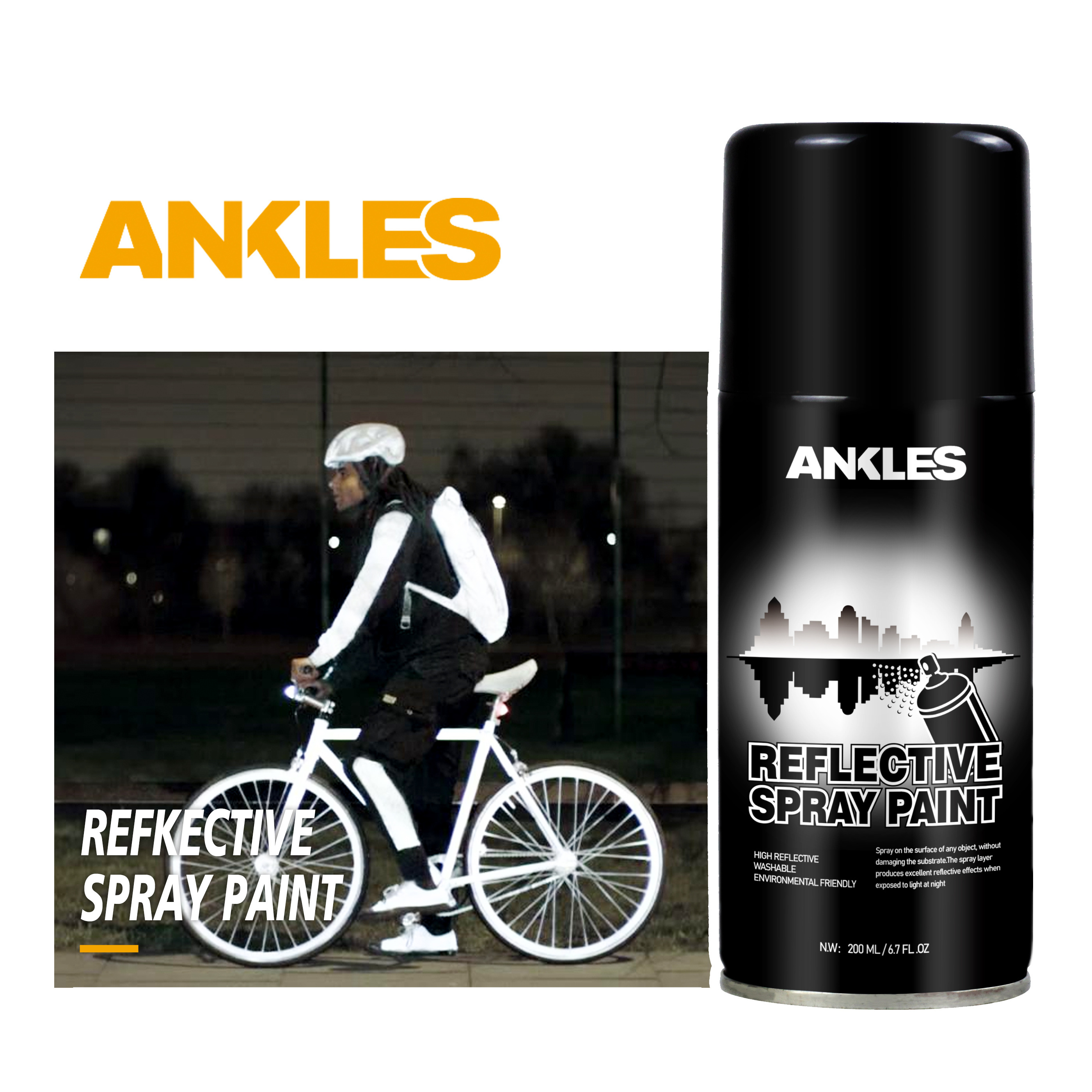 ANKLES 200ml Custom Reflective Spray Life Paint for clothes,shoes,backpacks ,car tyre