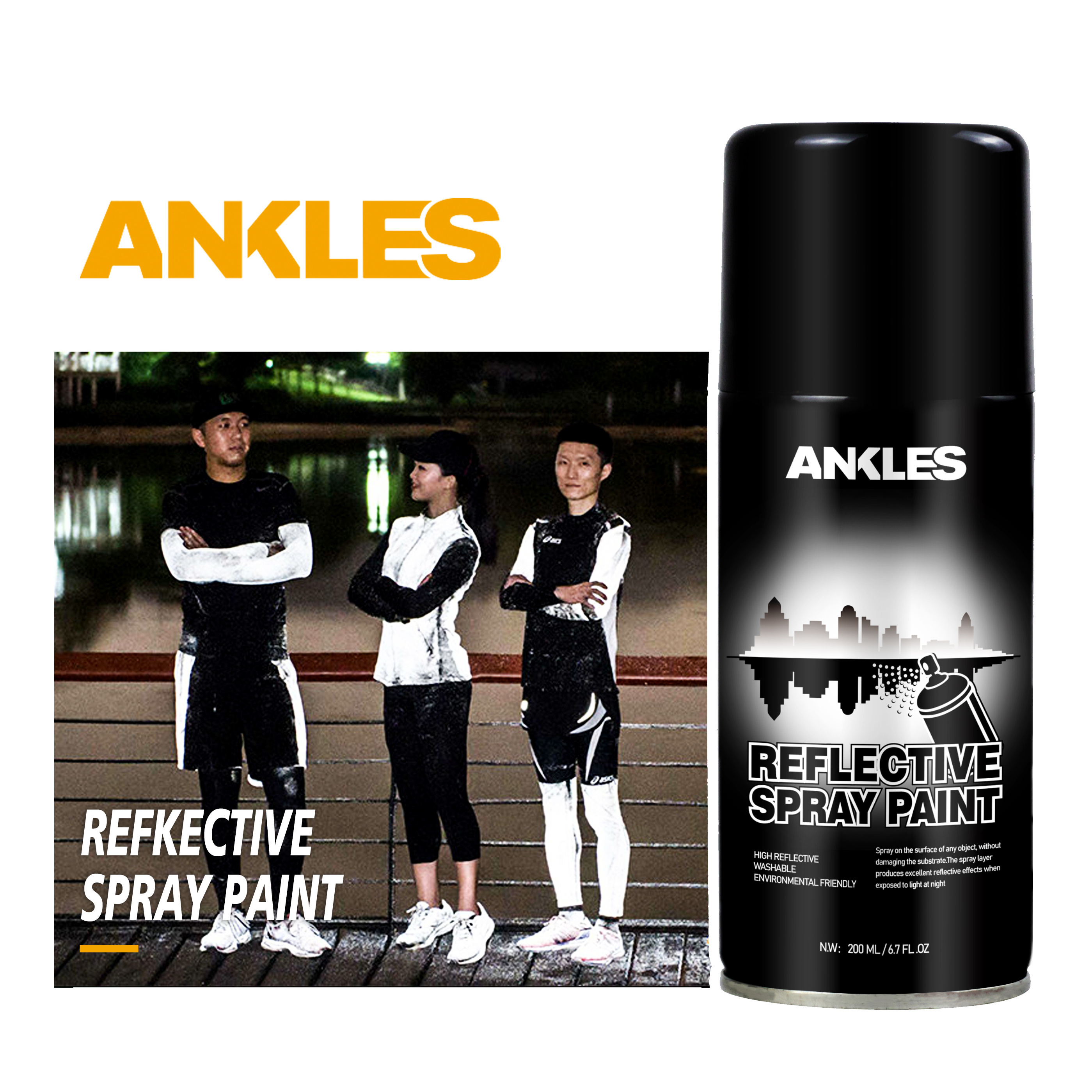 ANKLES 200ml Custom Reflective Spray Life Paint for clothes,shoes,backpacks ,car tyre