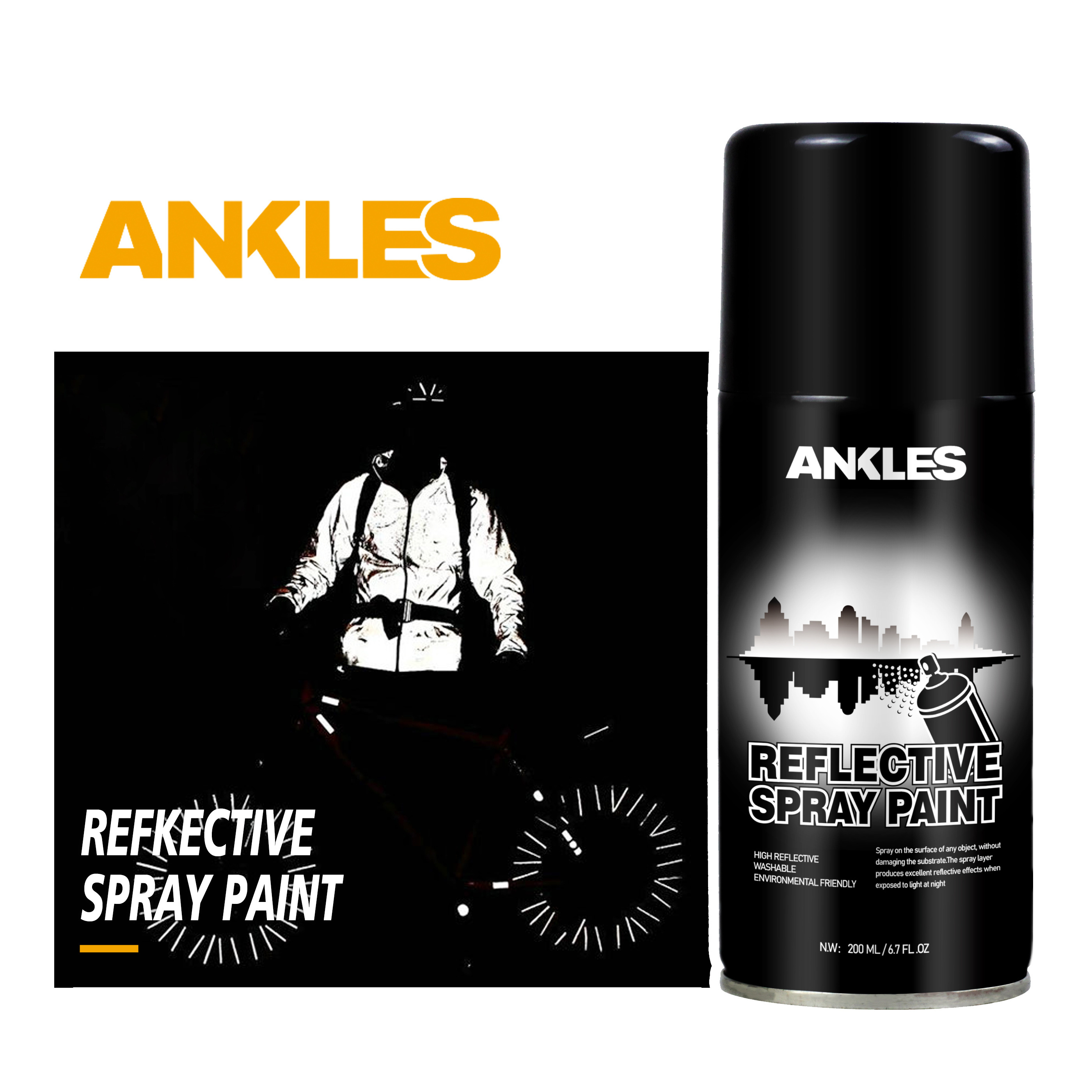 ANKLES 200ml Custom Reflective Spray Life Paint for clothes,shoes,backpacks ,car tyre