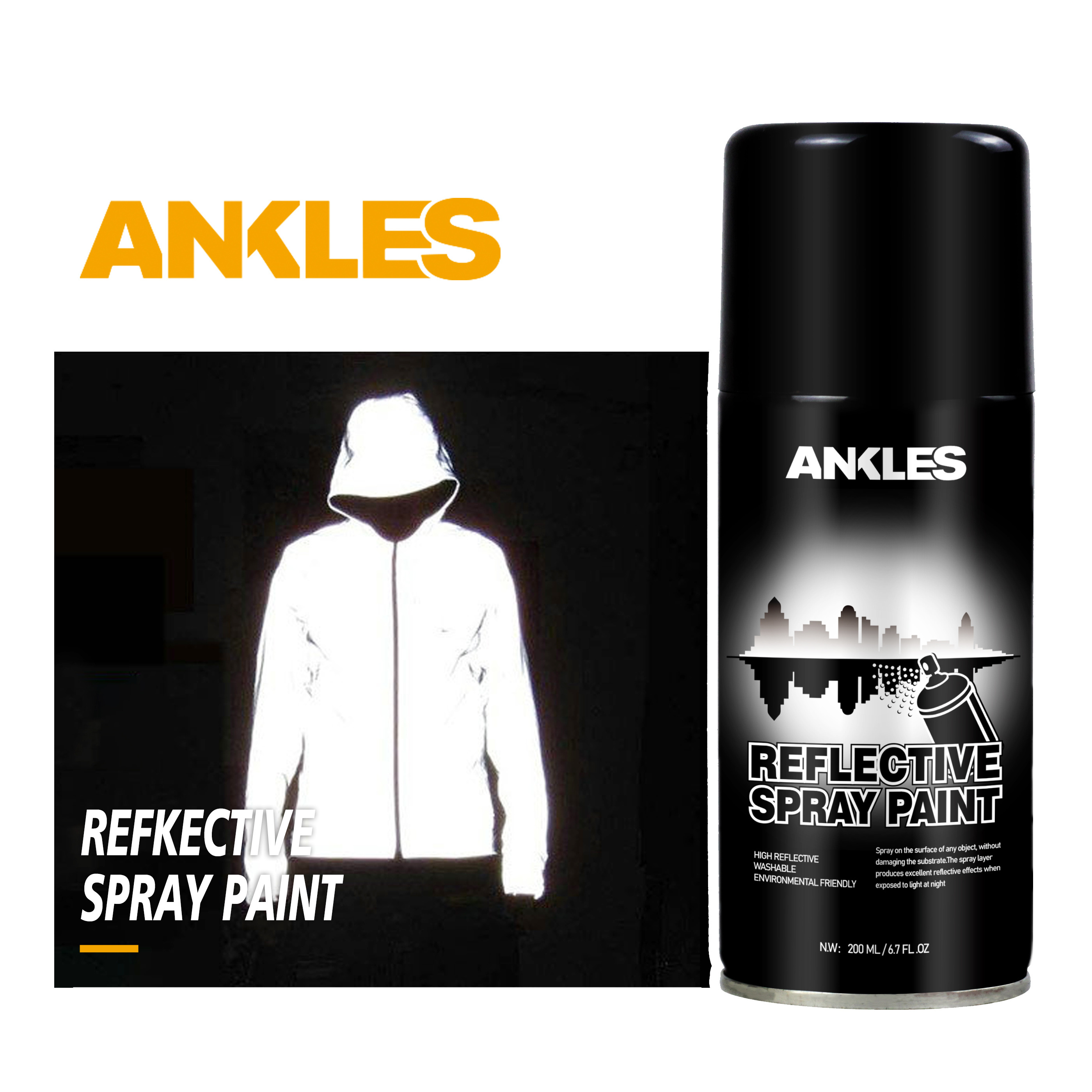 ANKLES 200ml Custom Reflective Spray Life Paint for clothes,shoes,backpacks ,car tyre