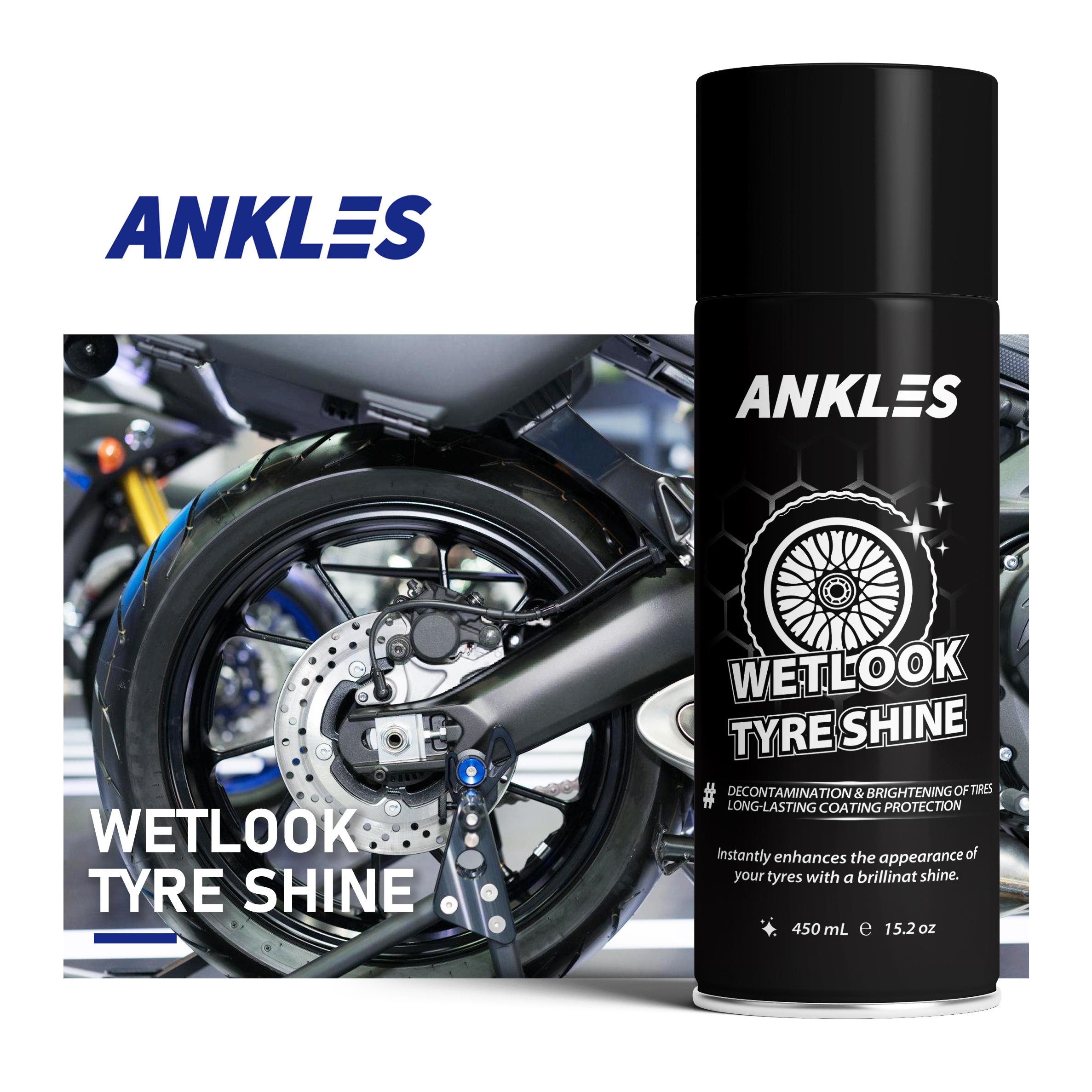 ANKLES high quality motorcycle tyre brightener motor tire brightening polish liquid spray wax tire shine