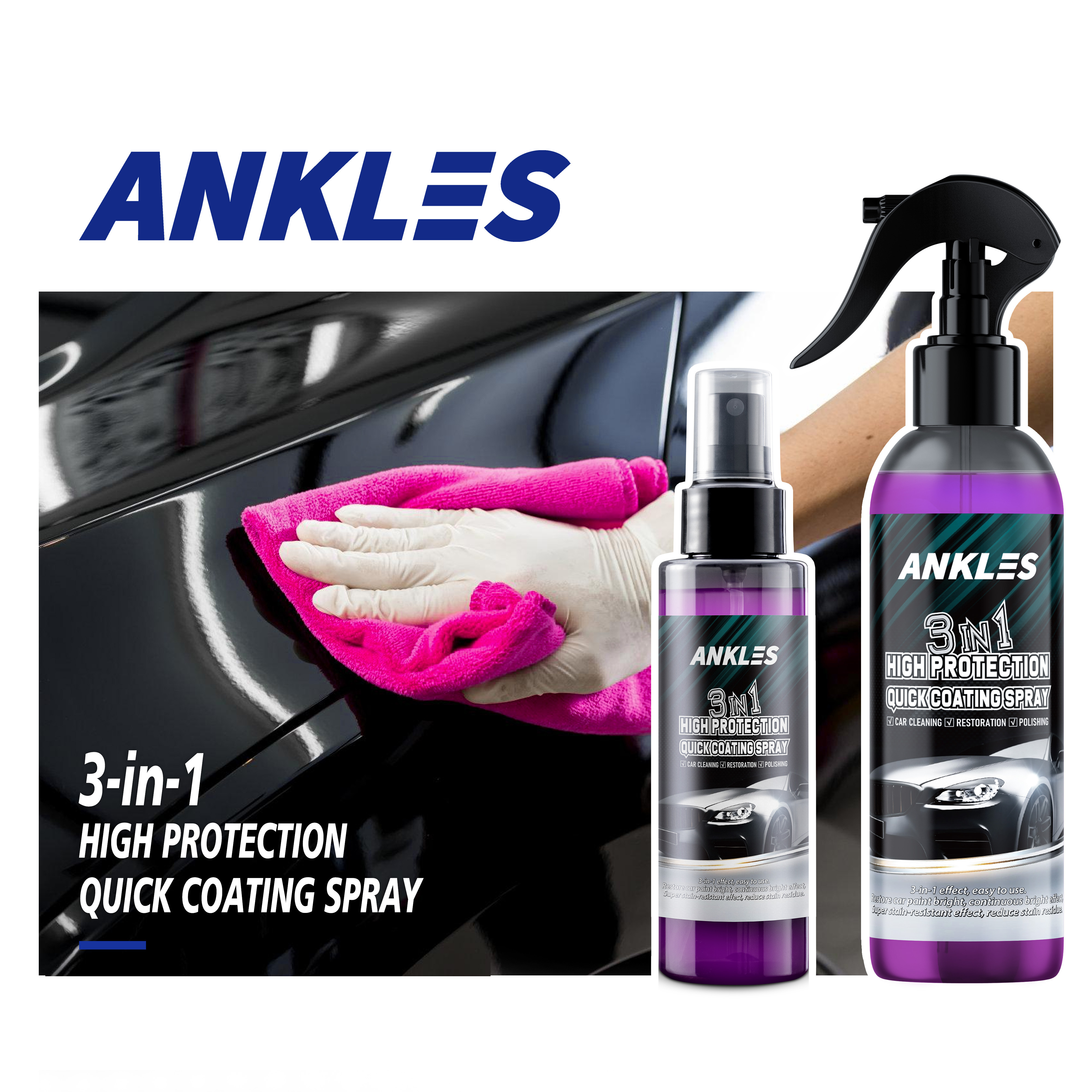 ANKLES 120ml Waterproof Polish Renew Foam Cleaner Car Coating Spray 3 in 1 High Protection Quick Coating Spray